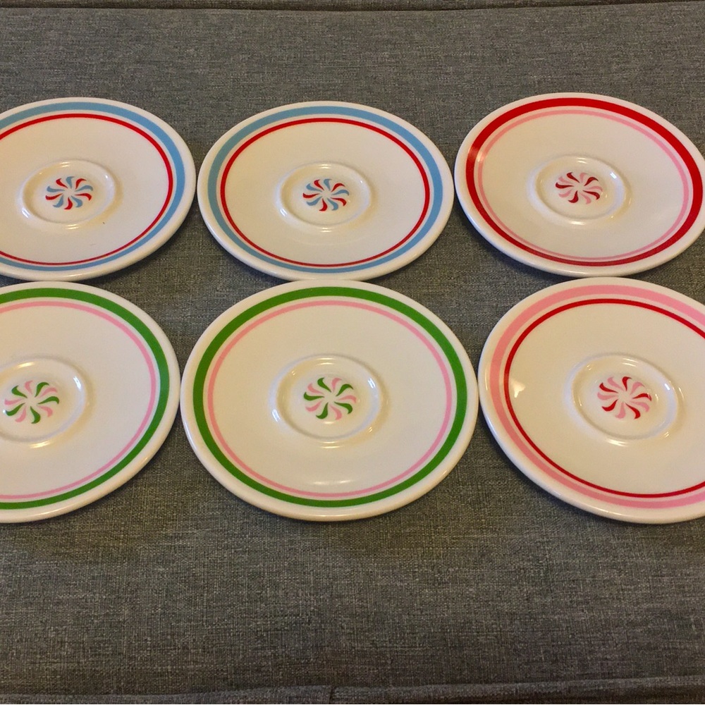Starbucks Holiday 2007 set 6 Dessert Saucers EUC Pastel Starlight Mint Christmas